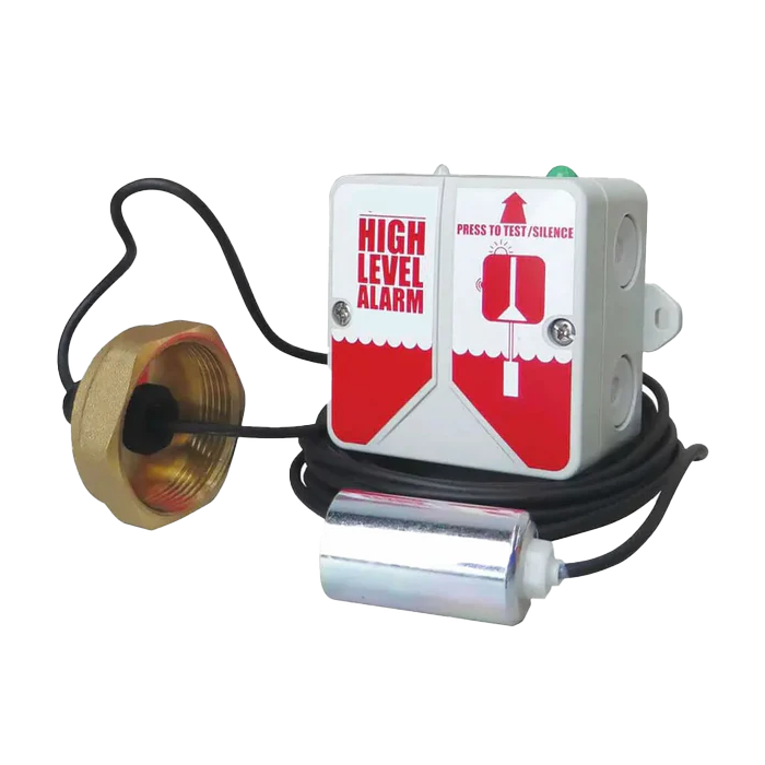 Battery-operated fuel tank overfill alarm with float switch